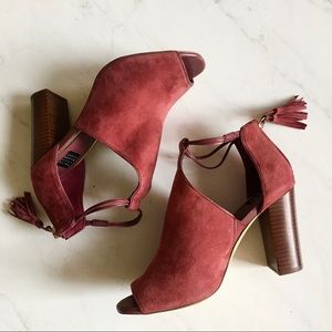 WHBM Suede Asher Shootie Red Peep Toe Bootie 7.5